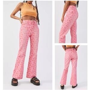 NEW BDG Urban Outfitters High-Rise Flare Denim in Pink/Rose Floral NWT - Size 24